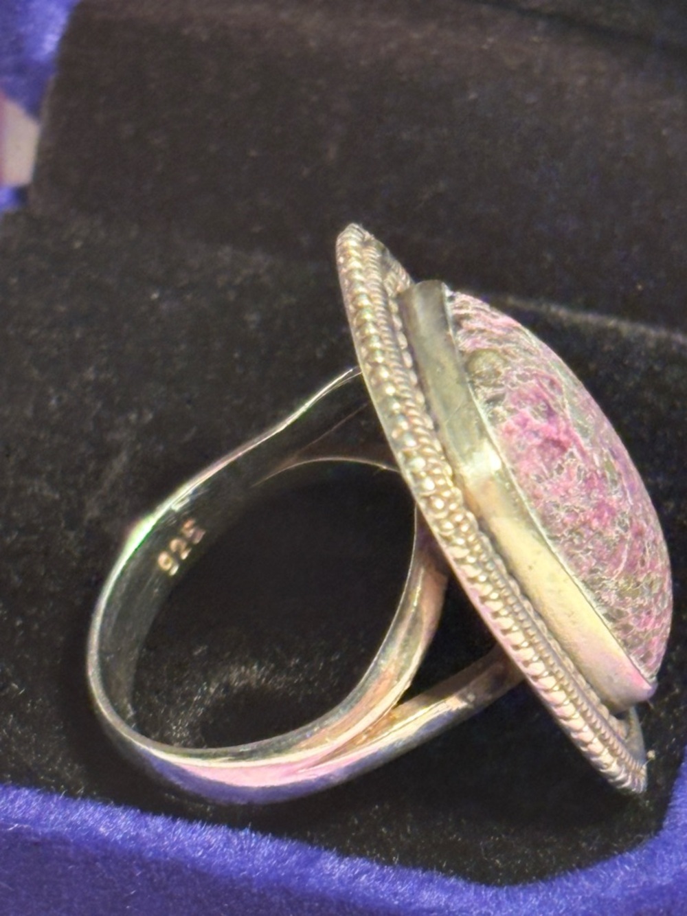Chic Silver and Purpurite stone Ring 925 sterling silver cocktail vintage ring - Picture 10 of 15